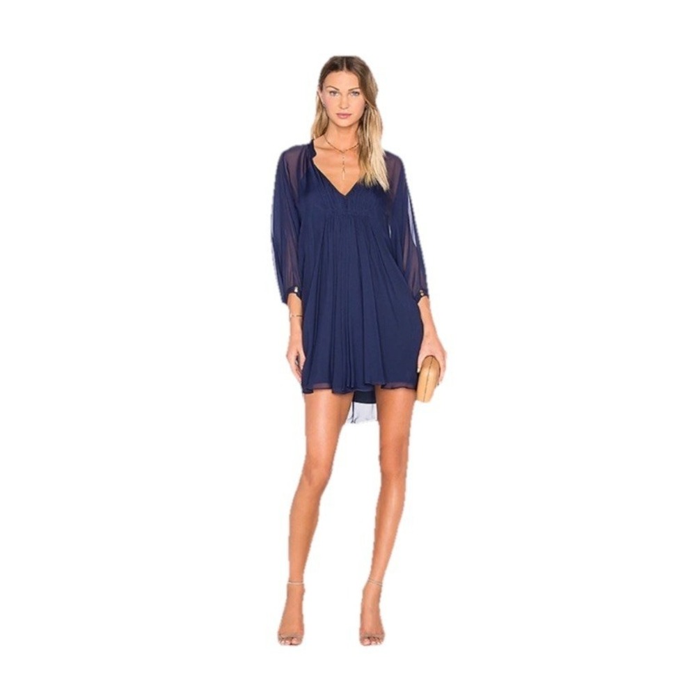 Diane Von Furstenberg Mini Dress Women's 8 Navy Blue Fleurette‎ 100% Silk Caftan